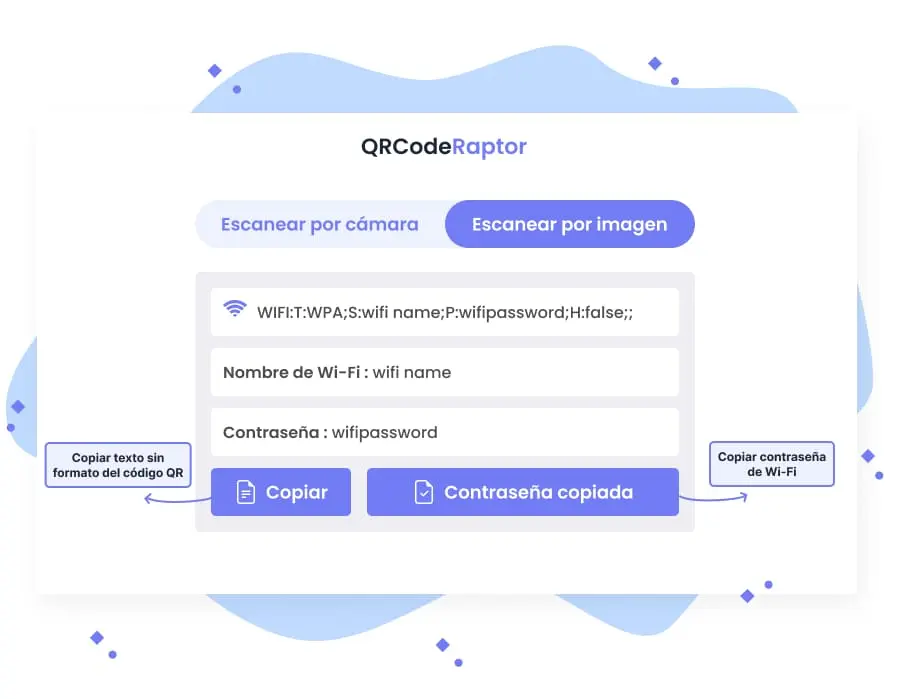 Instrucciones para copiar un texto decodificado de un código QR