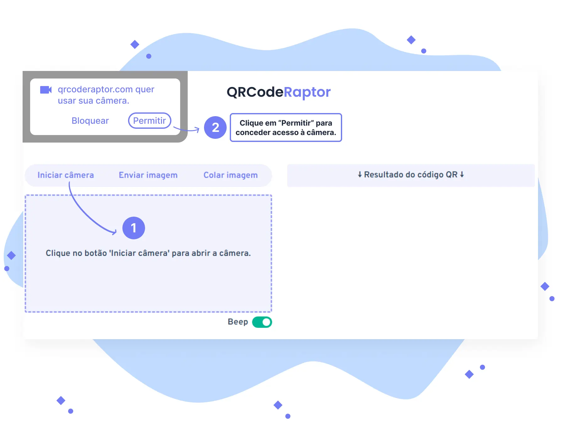 Instruções para escanear códigos QR com a câmera do dispositivo