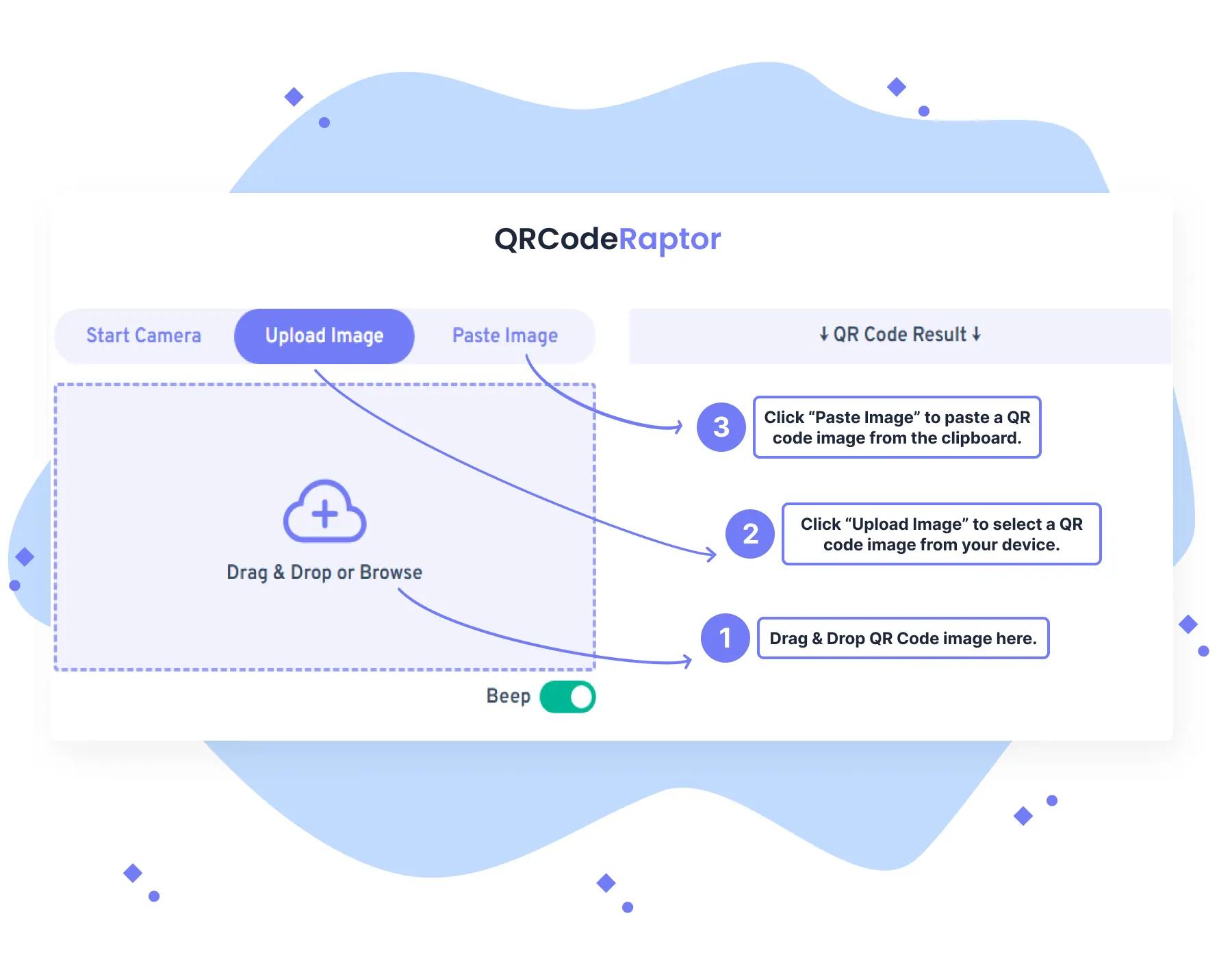 Instructions for scanning the QR code with an image